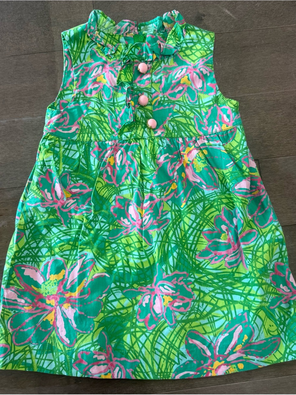 Lilly Pulitzer Green Floral Sleeveless Dress with Pink Accents
